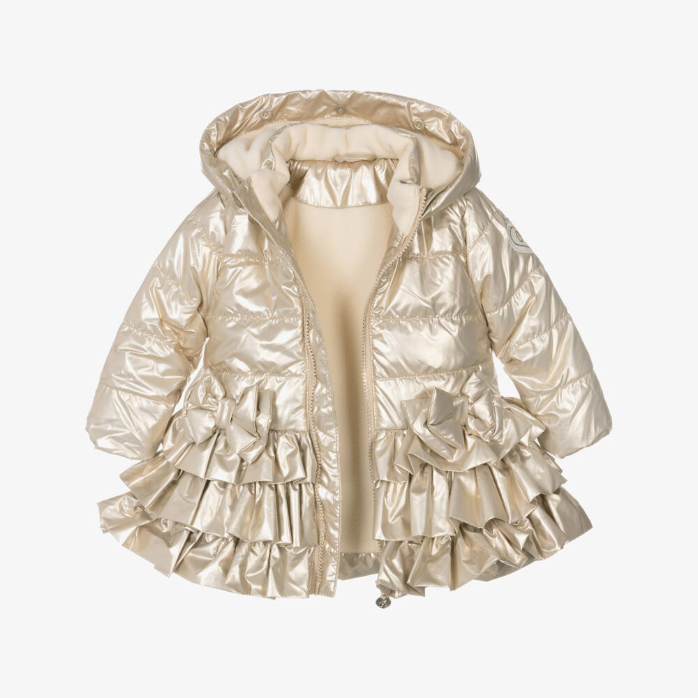 A Dee-Girls Gold Ruffle Hooded Puffer Coat | Childrensalon Outlet