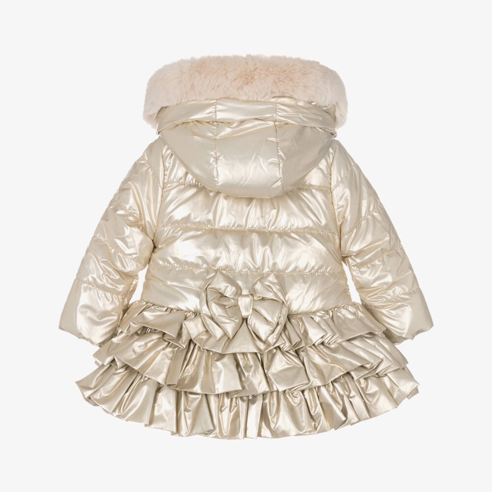 A Dee-Girls Gold Ruffle Hooded Puffer Coat | Childrensalon Outlet
