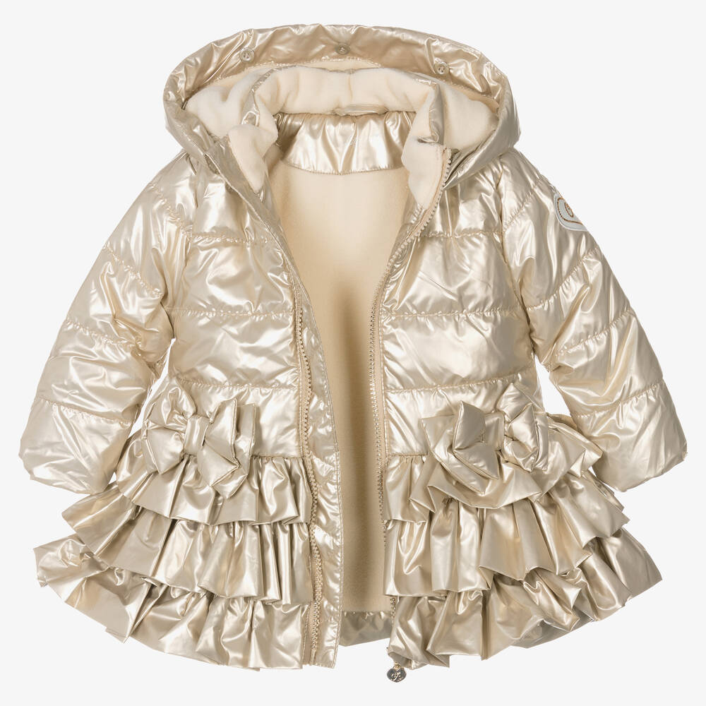 A Dee-Girls Gold Ruffle Hooded Puffer Coat | Childrensalon Outlet