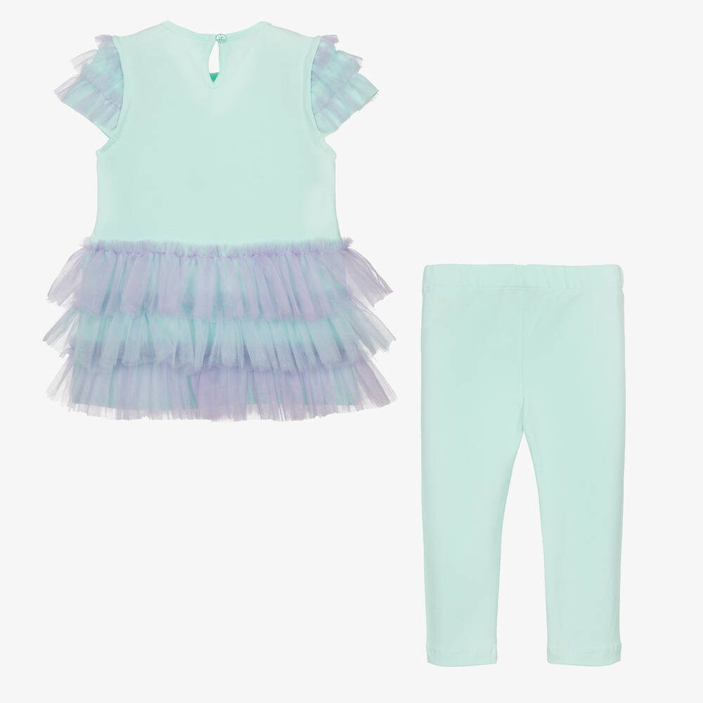 A Dee-Girls Green Cotton Ruffle Leggings Set | Childrensalon Outlet