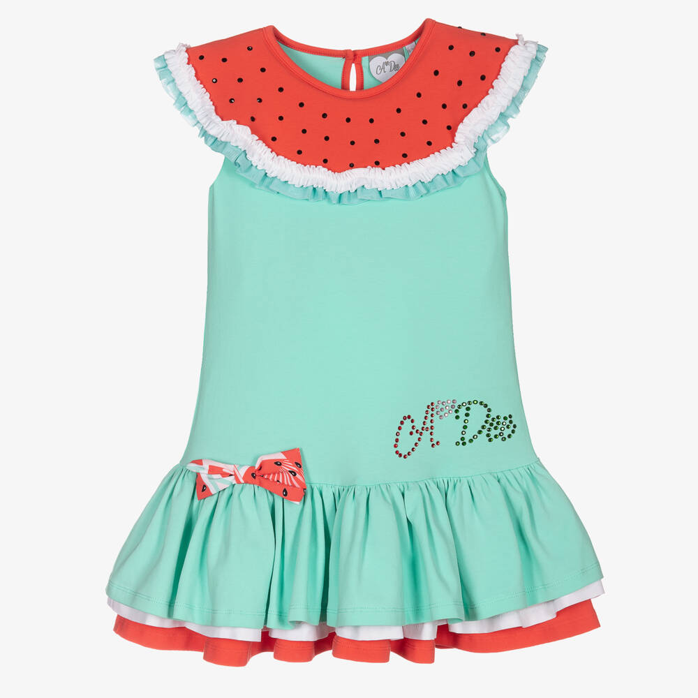 A Dee-Girls Green Cotton Watermelon Dress | Childrensalon Outlet