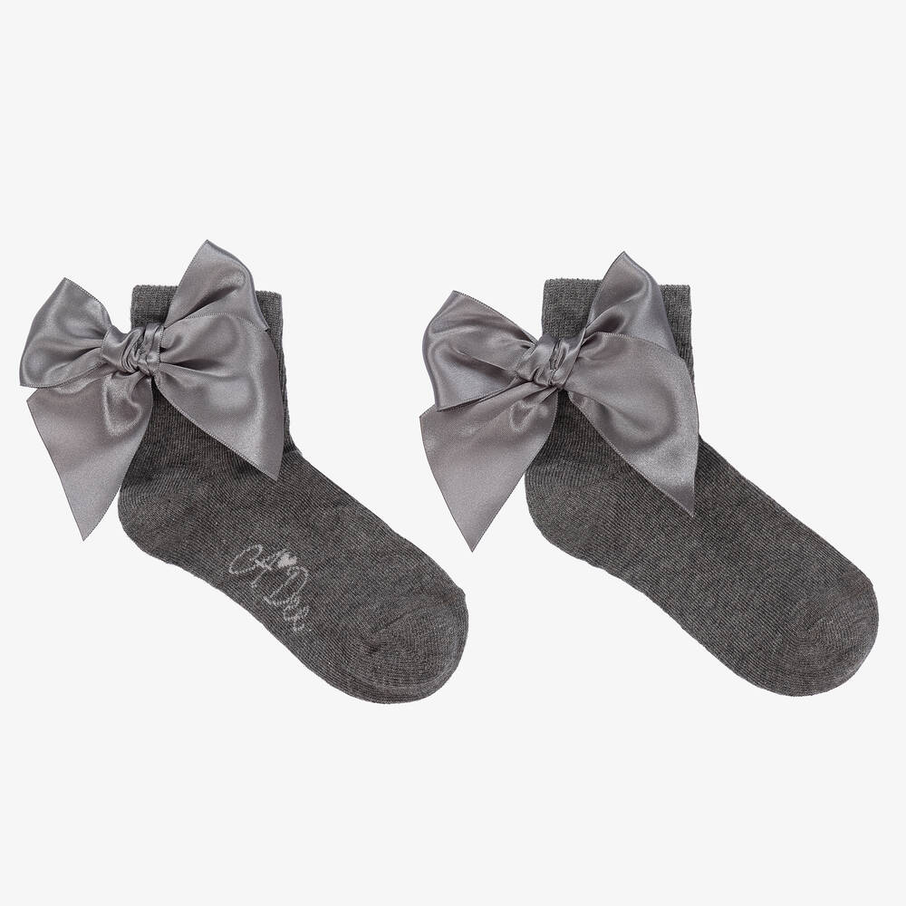 A Dee - Girls Grey Cotton Bow Socks | Childrensalon