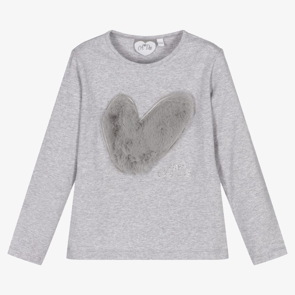 A Dee - Girls Grey Cotton Top | Childrensalon