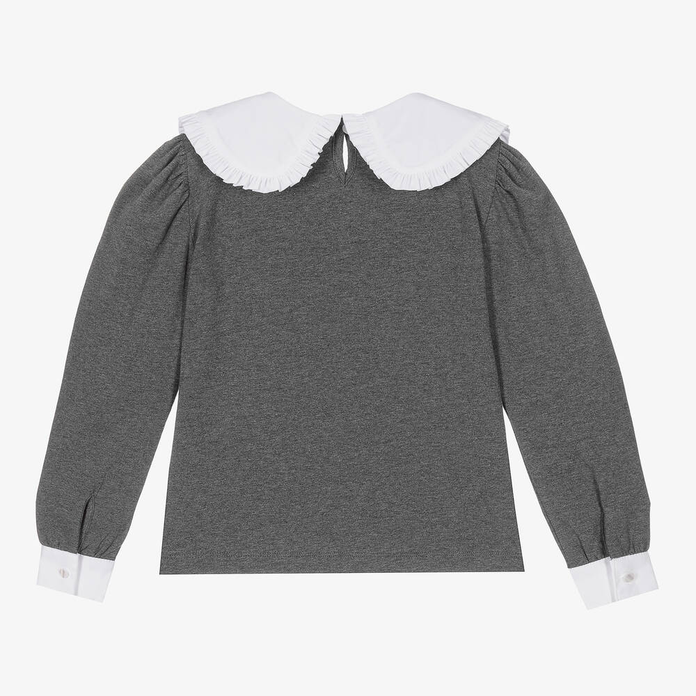 A Dee-توب قطن جيرسي لون رمادي مزين بديامنتي للبنات | Childrensalon Outlet
