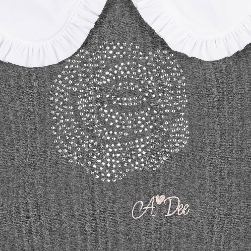 A Dee-توب قطن جيرسي لون رمادي مزين بديامنتي للبنات | Childrensalon Outlet