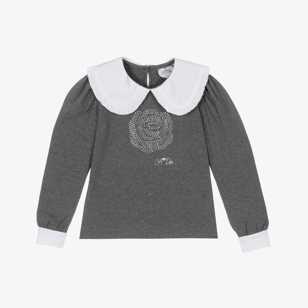 A Dee-Серый топ с розой из стразов для девочек | Childrensalon Outlet