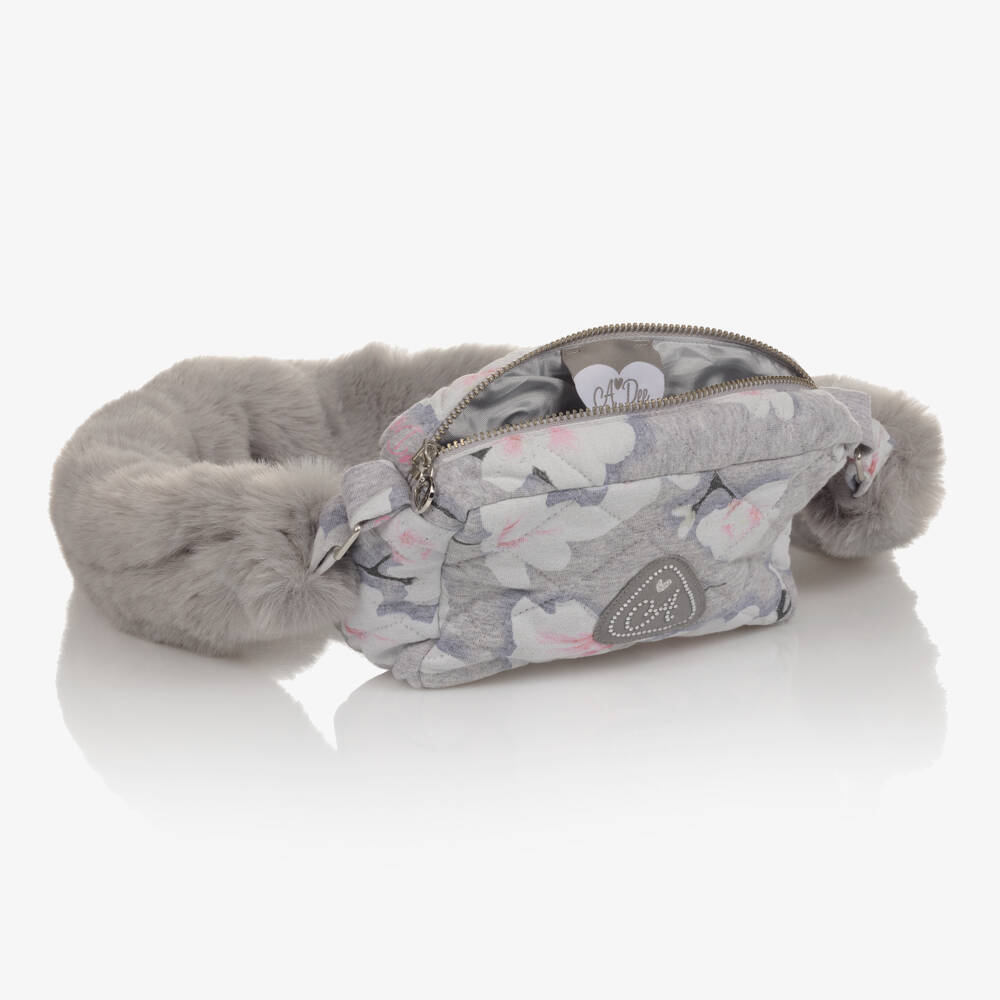 آدي-Girls Grey Floral Jersey Bag (17cm) | Childrensalon Outlet