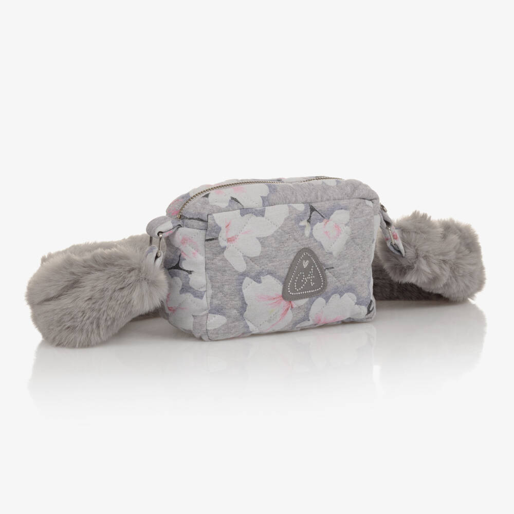 آدي-Girls Grey Floral Jersey Bag (17cm) | Childrensalon Outlet