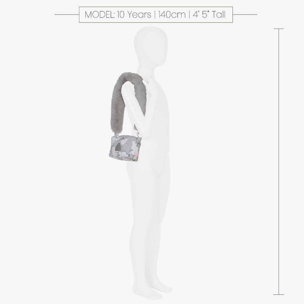 آدي-Girls Grey Floral Jersey Bag (17cm) | Childrensalon Outlet