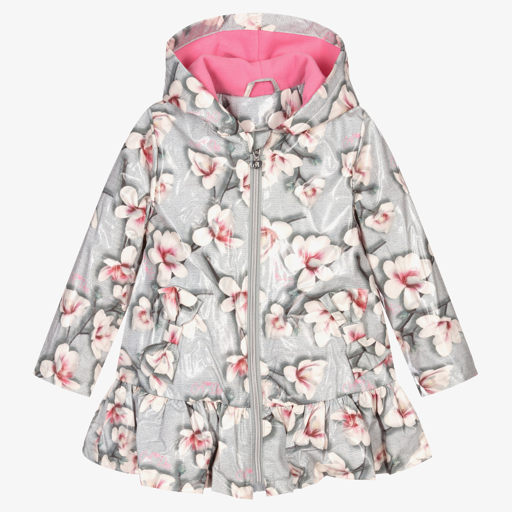 A Dee - Girls Grey Floral Raincoat | Childrensalon