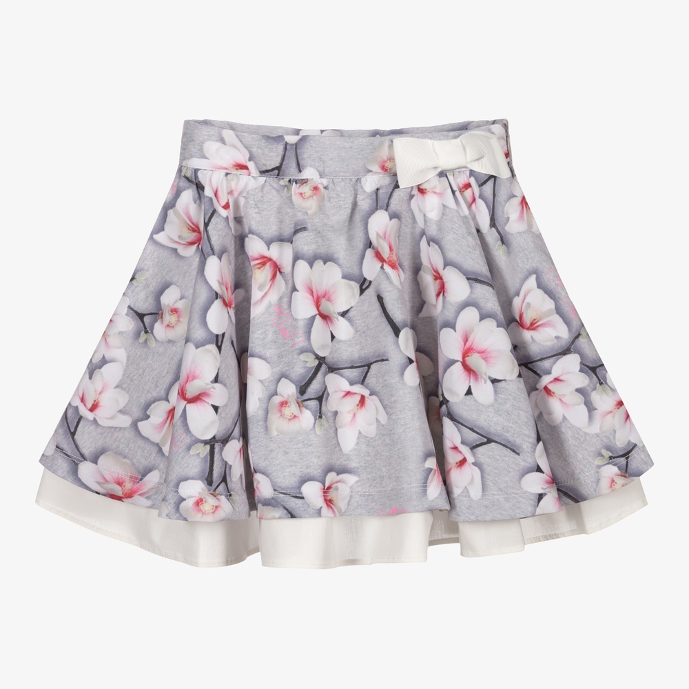 A Dee - Girls Grey & Pink Floral Skirt | Childrensalon