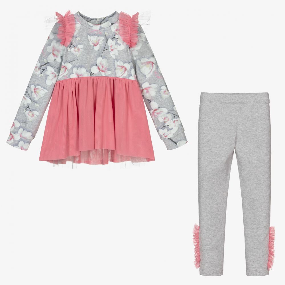 A Dee-Girls Grey & Pink Leggings Set | Childrensalon Outlet