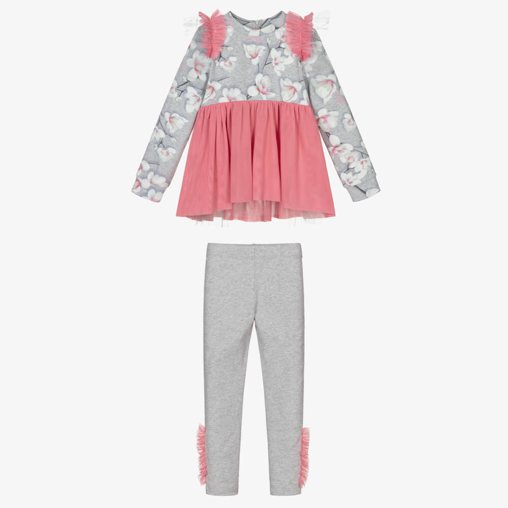 A Dee-Girls Grey & Pink Leggings Set | Childrensalon Outlet