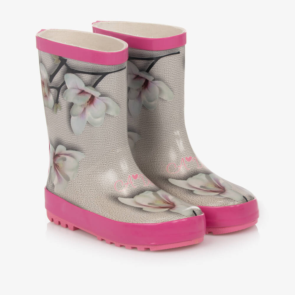 A Dee-Girls Grey & Pink Rain Boots | Childrensalon Outlet