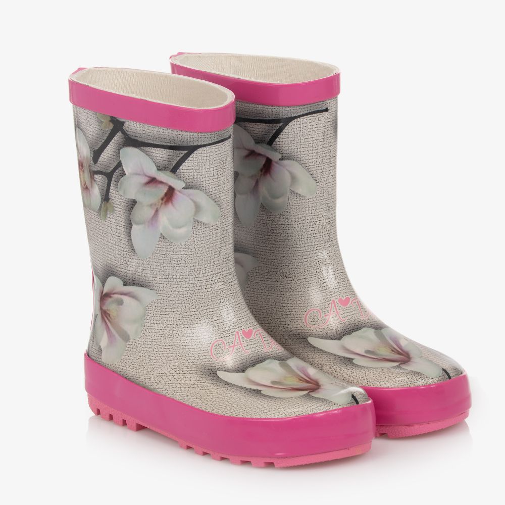 A Dee - Bottes de pluie grises et roses Fille | Childrensalon