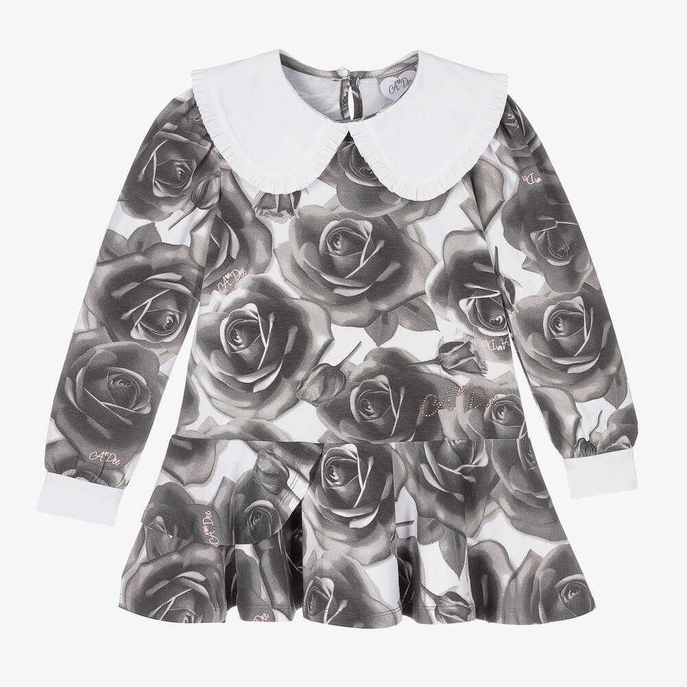 A Dee - Graues Jerseykleid mit Rosen (M) | Childrensalon