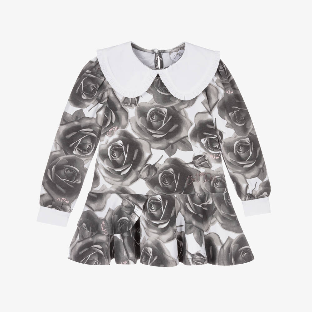 A Dee-Платье из джерси с серыми розами для девочек | Childrensalon Outlet