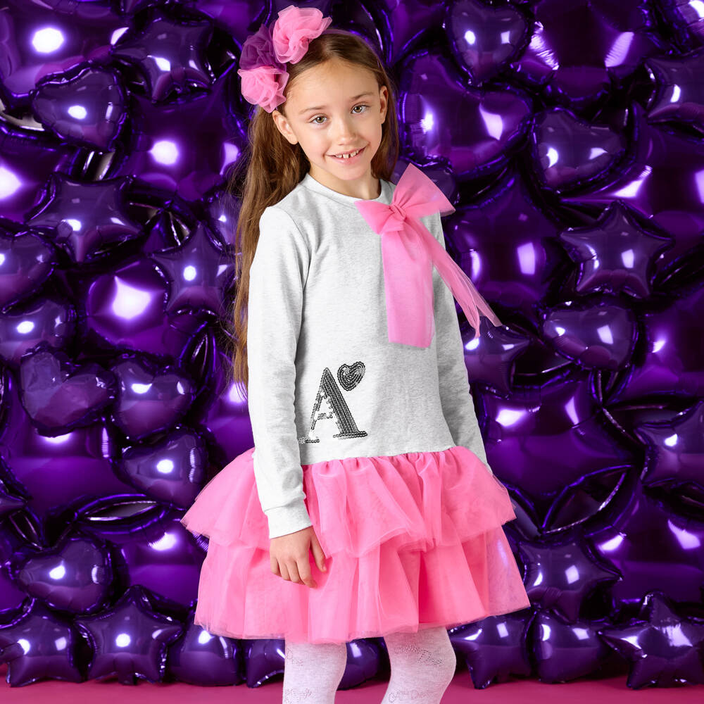 A Dee-Girls Grey Tulle Bow Dress | Childrensalon Outlet