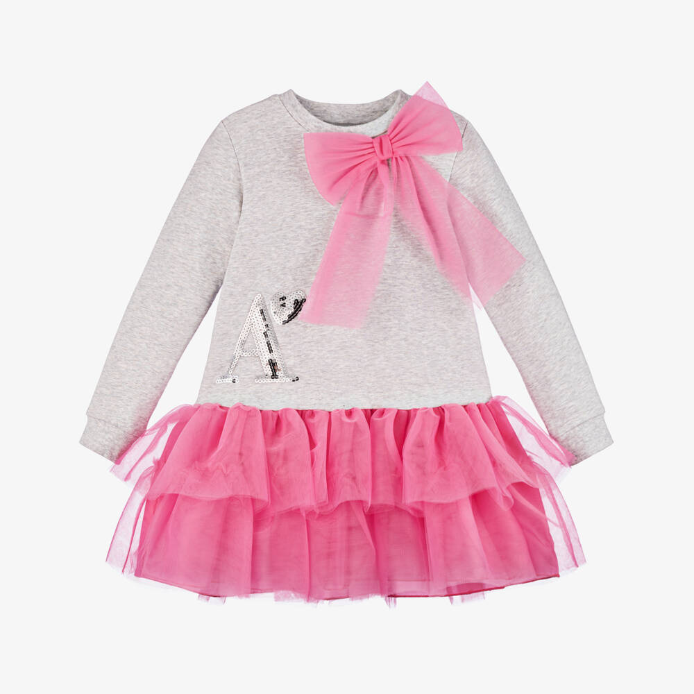 A Dee-Girls Grey Tulle Bow Dress | Childrensalon Outlet