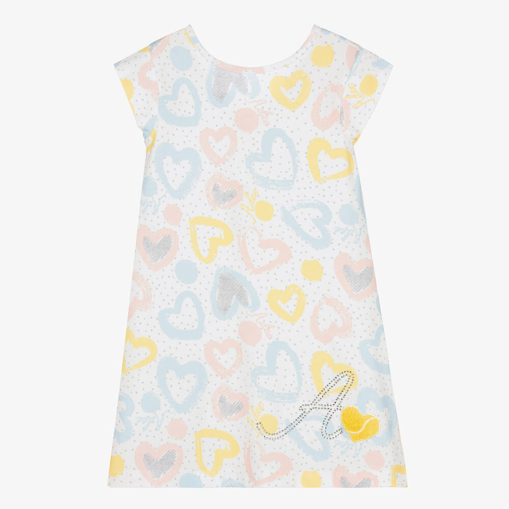 A Dee - Girls Heart Print White Cotton Dress | Childrensalon