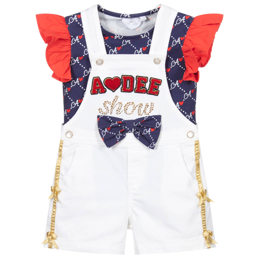 A Dee-Кремовый короткий комбинезон с синим топом | Childrensalon Outlet