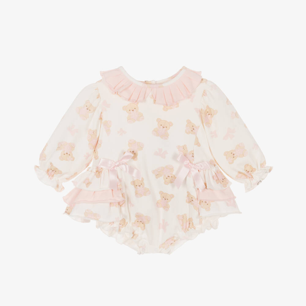 A Dee-Girls Ivory Cotton Bear Romper | Childrensalon Outlet