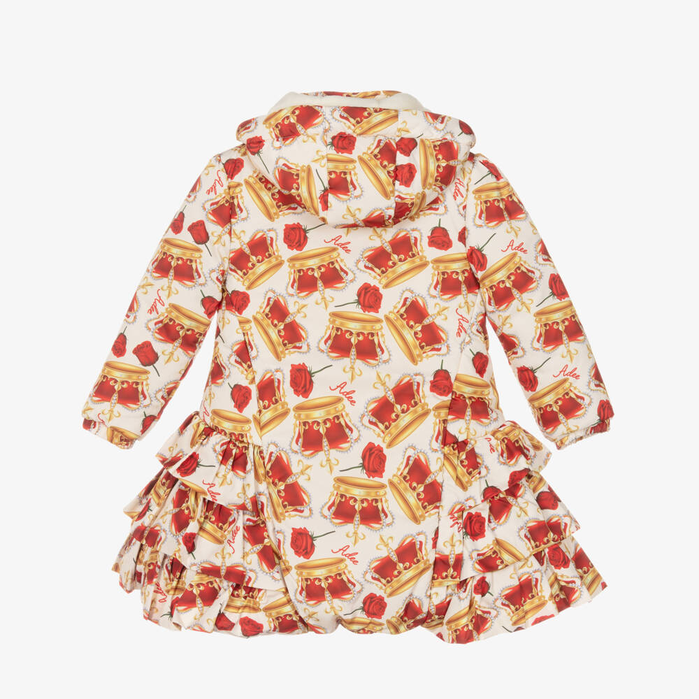 A Dee-Girls Ivory Crown & Rose Print Coat | Childrensalon Outlet