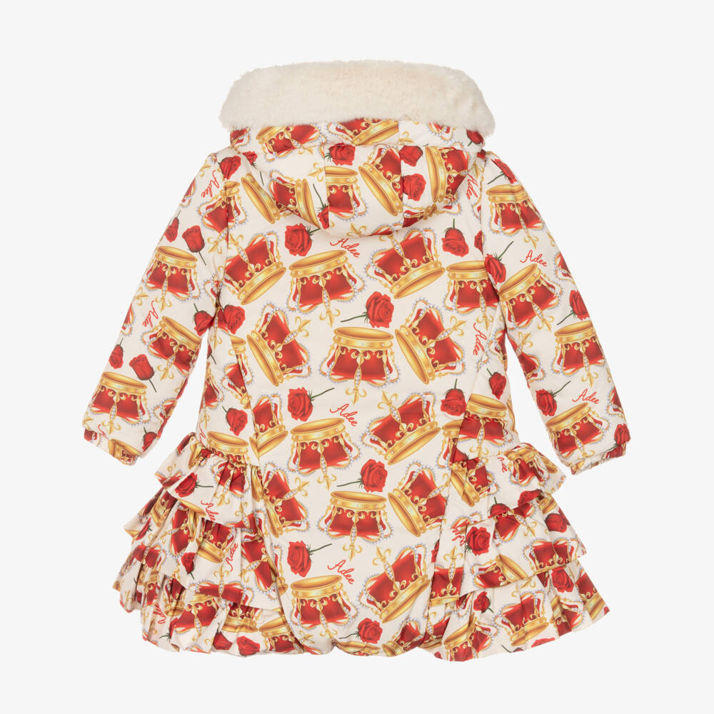 A Dee-Girls Ivory Crown & Rose Print Coat | Childrensalon Outlet