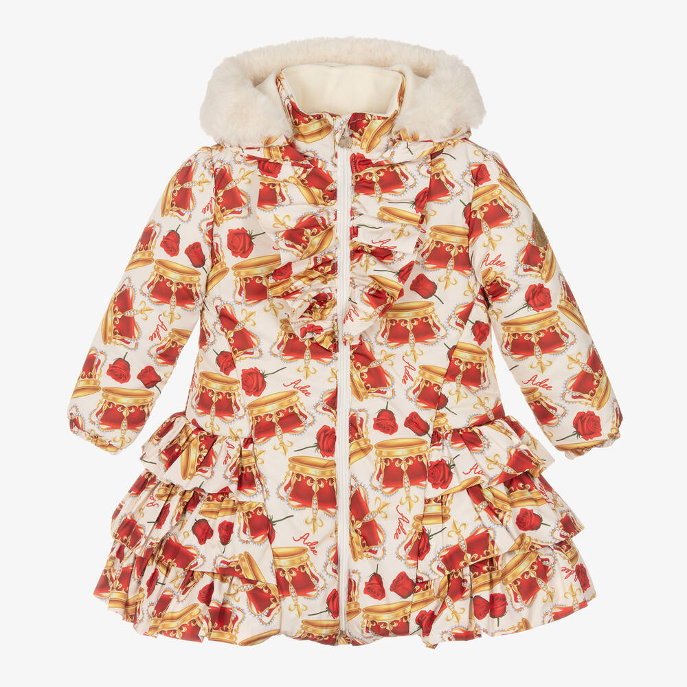 A Dee - Кремовое пальто с коронами и красными розами | Childrensalon