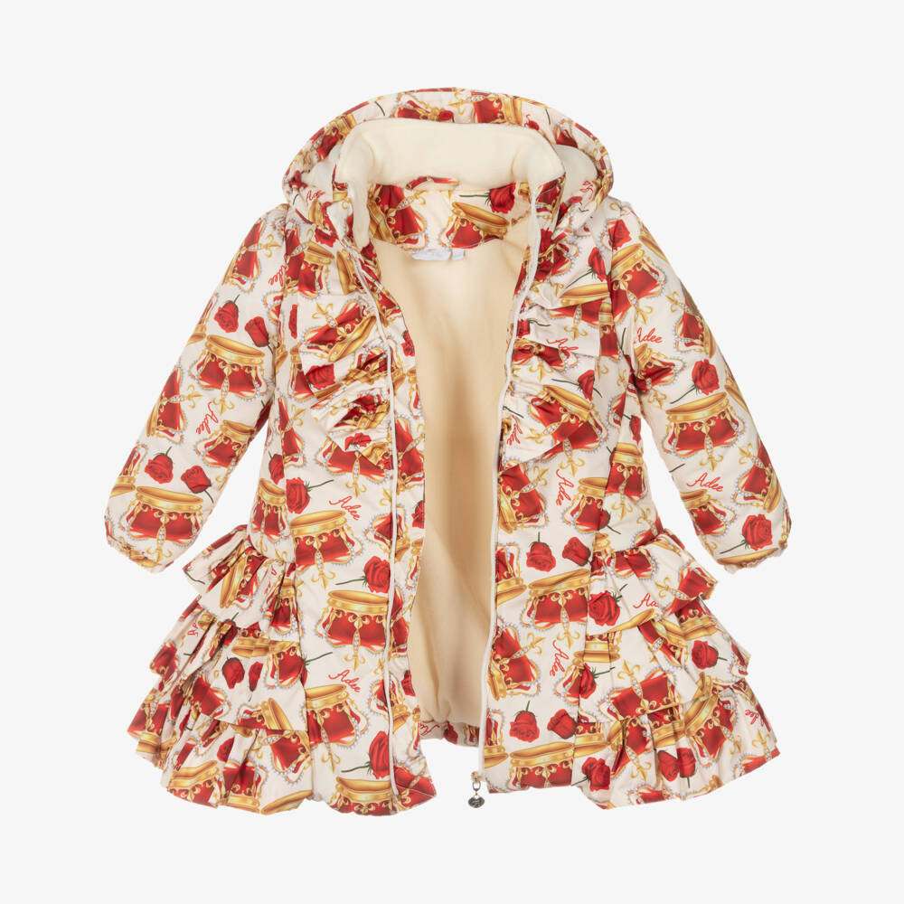 A Dee-Girls Ivory Crown & Rose Print Coat | Childrensalon Outlet