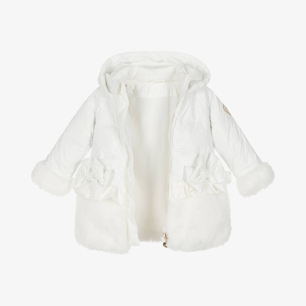 A Dee-Girls Ivory Faux Fur Padded Coat | Childrensalon Outlet