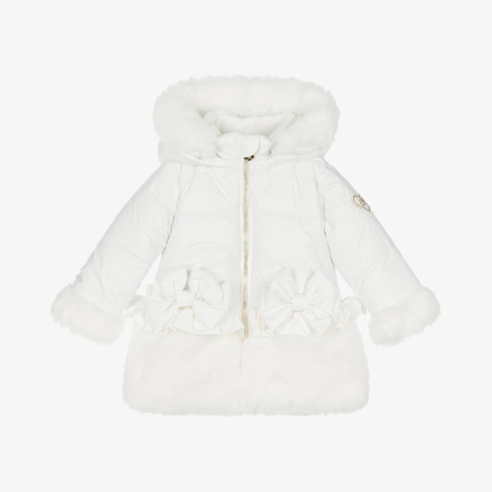 A Dee-Белая куртка с капюшоном из искусственного меха для девочек | Childrensalon Outlet