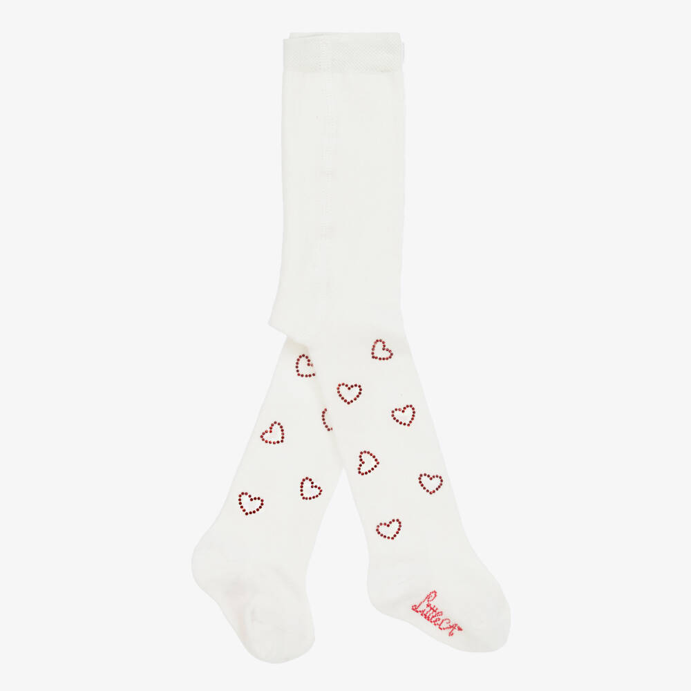 A Dee-Girls Ivory Heart Design Tights | Childrensalon Outlet