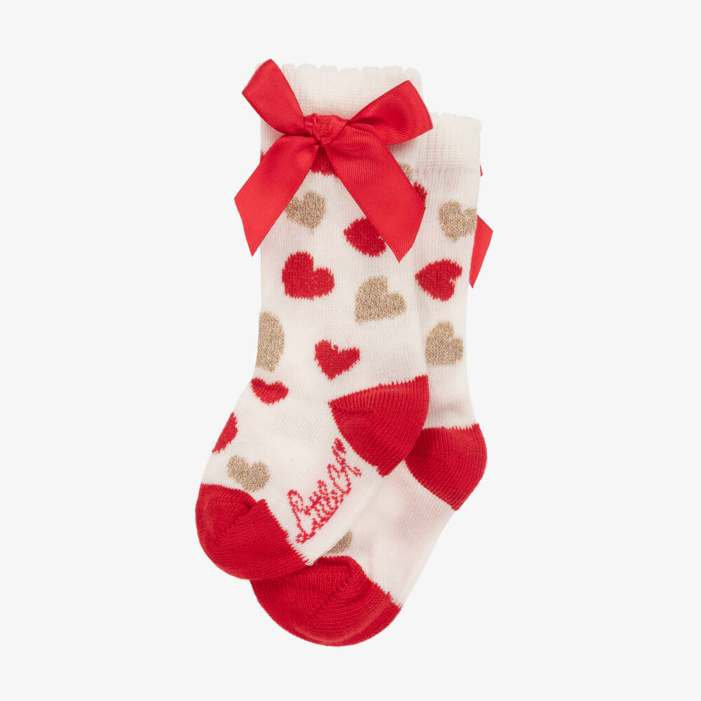 A Dee-Girls Ivory Heart Patterned Socks | Childrensalon Outlet