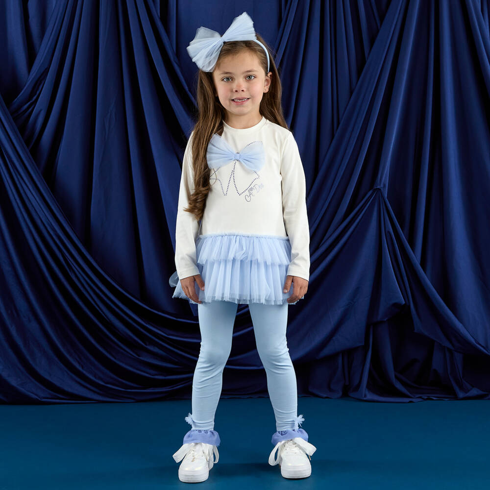 A Dee-Кремовый и синий комплект с леггинсами из тюля для девочек | Childrensalon Outlet