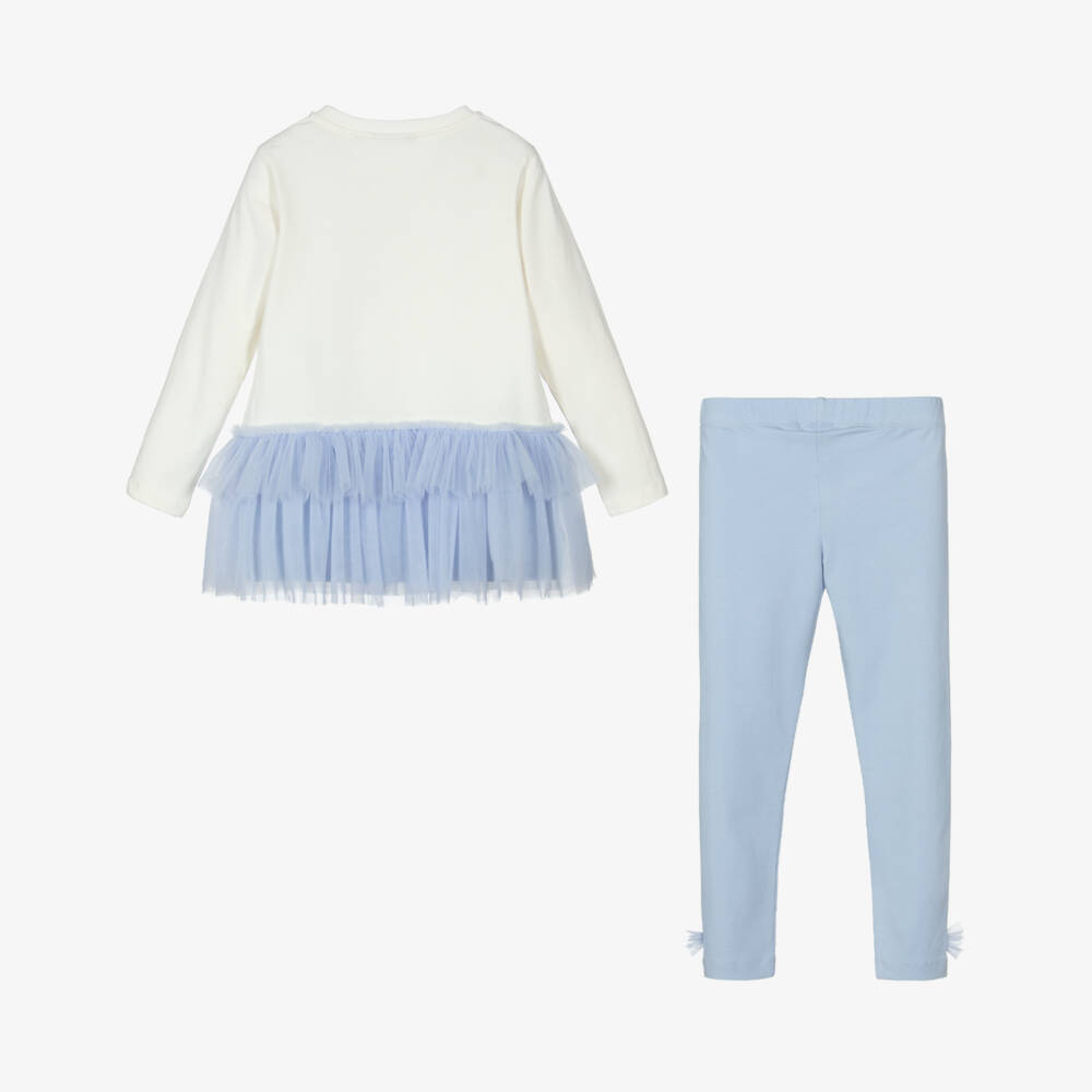 A Dee-Кремовый и синий комплект с леггинсами из тюля для девочек | Childrensalon Outlet