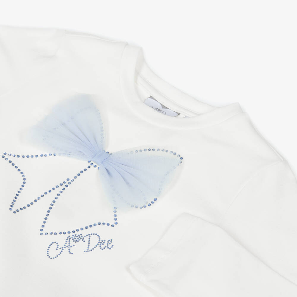 A Dee-Girls Ivory & Pale Blue Cotton Leggings Set with Tulle Bows | Childrensalon Outlet