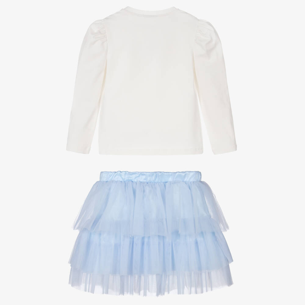 A Dee-Girls Ivory & Pale Blue Tulle Skirt Set | Childrensalon Outlet