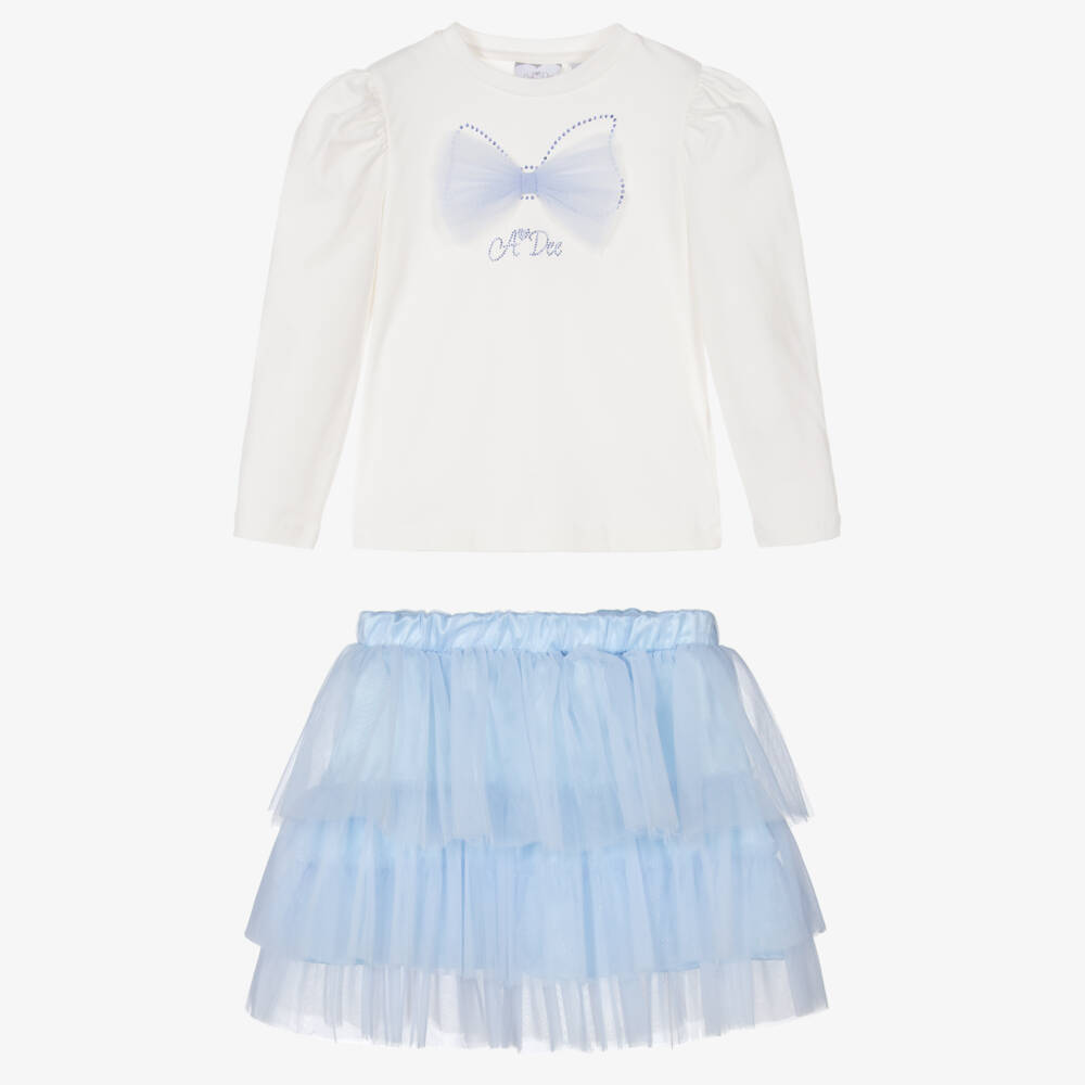 A Dee-Girls Ivory & Pale Blue Tulle Skirt Set | Childrensalon Outlet