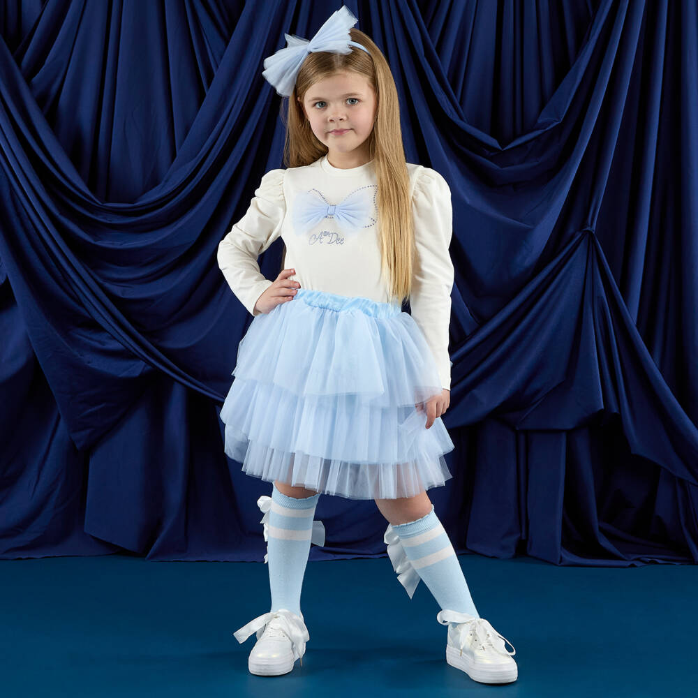 A Dee-Girls Ivory & Pale Blue Tulle Skirt Set | Childrensalon Outlet