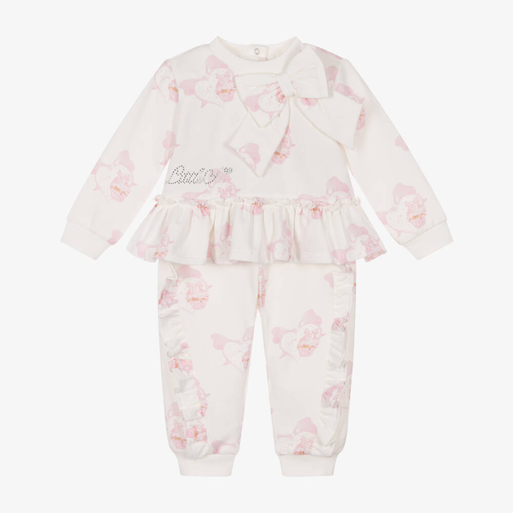 A Dee-Girls Ivory & Pink Cupcake Print Tracksuit | Childrensalon Outlet