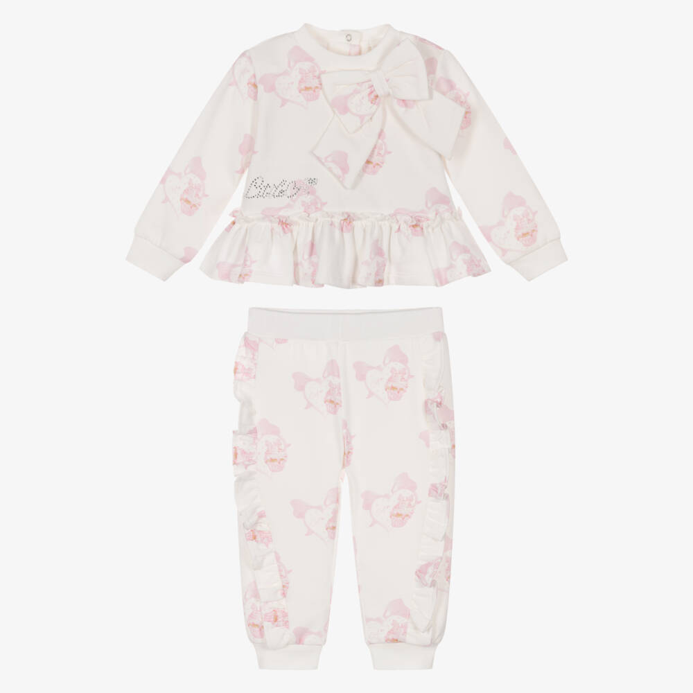 A Dee-Girls Ivory & Pink Cupcake Print Tracksuit | Childrensalon Outlet