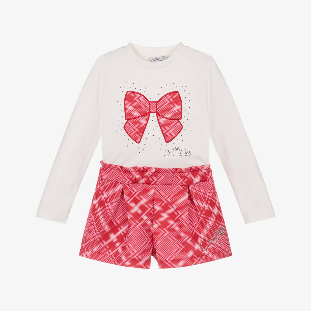A Dee-Кремовый и красный комплект шорт с бантом для девочек | Childrensalon Outlet