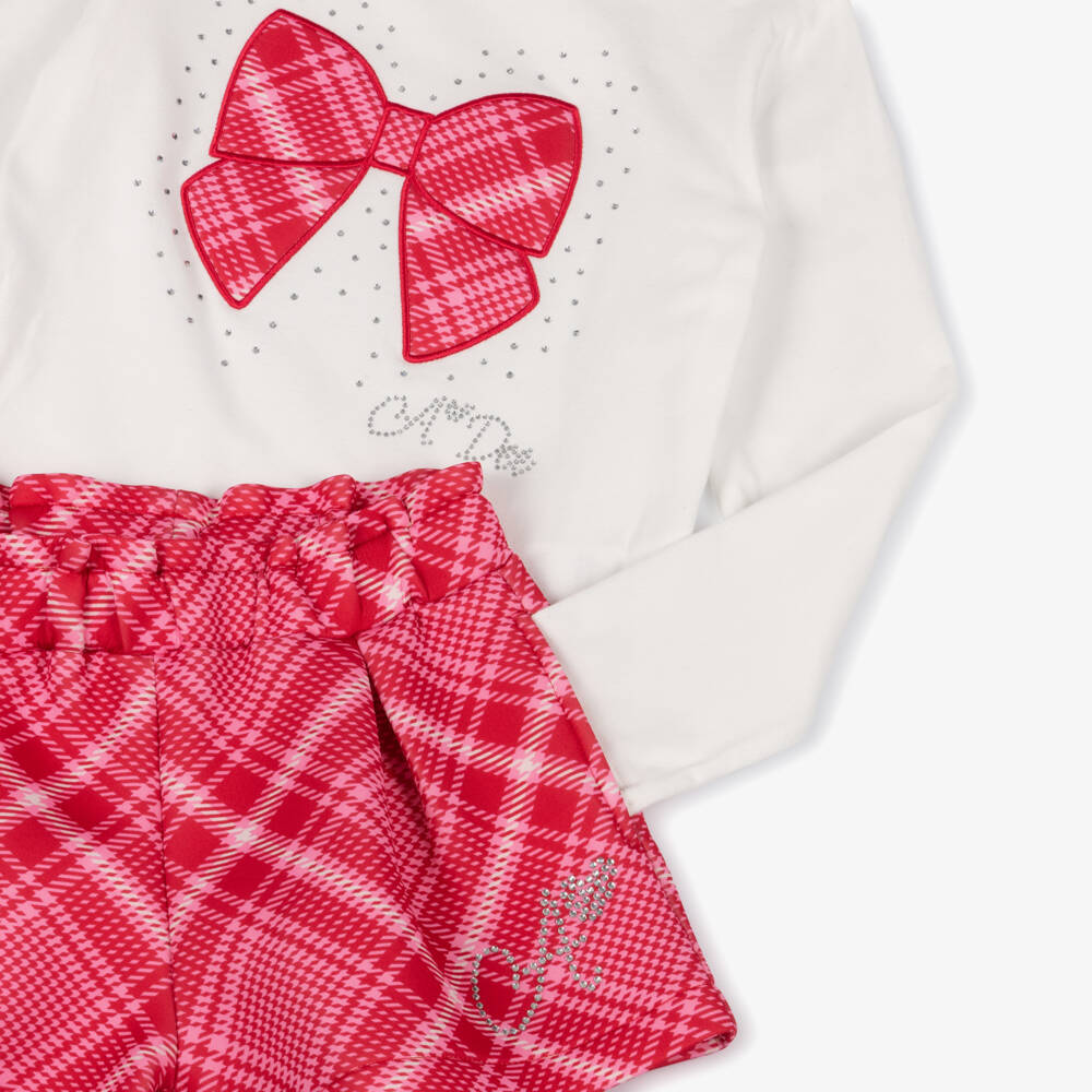 A Dee-طقم شورتات عاجي وأحمر للبنات مع فيونكة | Childrensalon Outlet