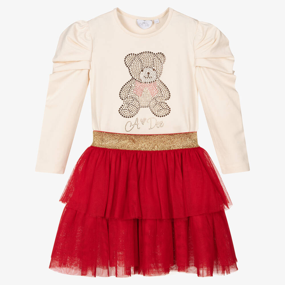 A Dee - Girls Ivory & Red Skirt Set | Childrensalon