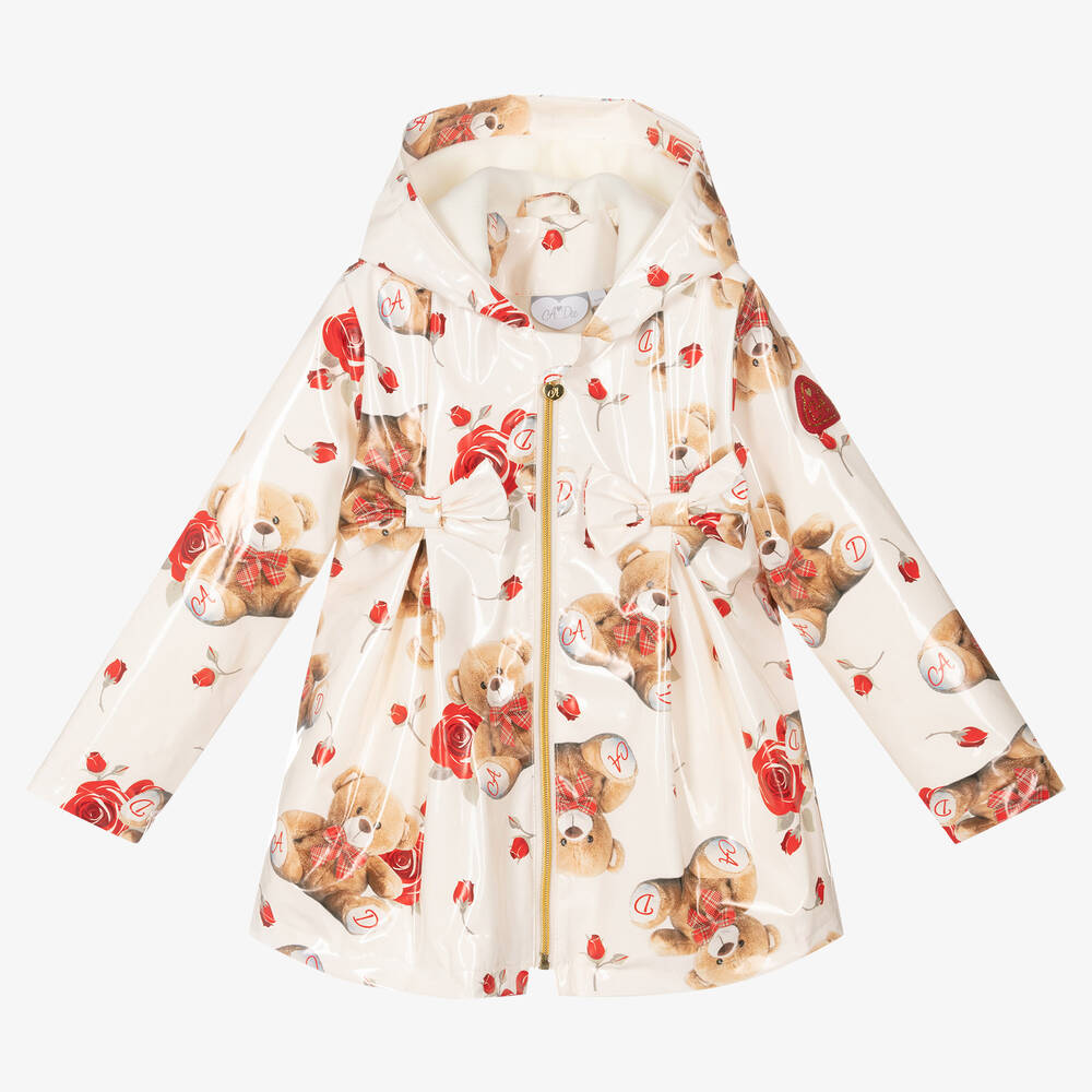 A Dee - Girls Ivory Teddy Raincoat | Childrensalon