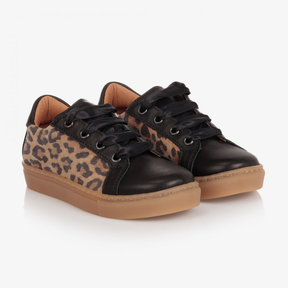 A Dee - Girls Leopard Leather Trainers | Childrensalon