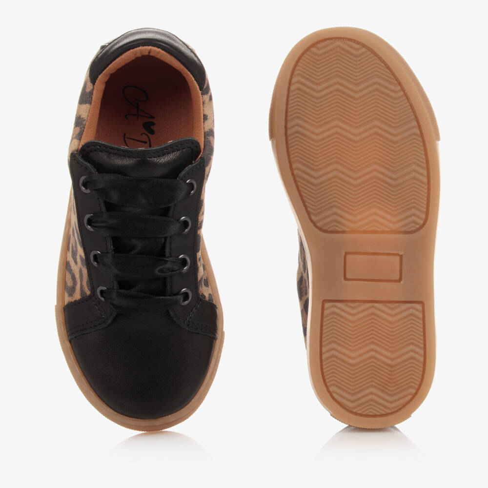 آدي-حذاء رياضي جلد بطبعة الفهد لون أسود وبيج للبنات | Childrensalon Outlet