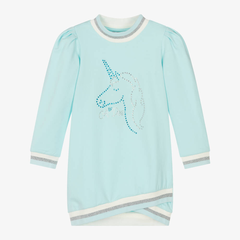 A Dee-فستان سويتشيرت بطبعة يونيكورن لون أزرق | Childrensalon Outlet