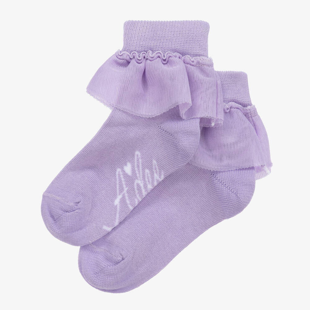 A Dee-Girls Lilac Ruffle Cotton Socks | Childrensalon Outlet